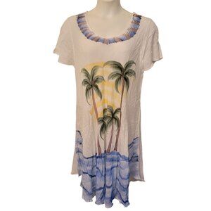 India Boutique Rayon Free Size Palm Tree Dress Sheer Vacation Cruise Beach Cover